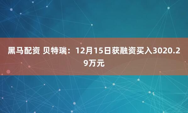 黑马配资 贝特瑞：12月15日获融资买入3020.29万元